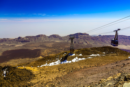 Cableway or Funicular with Cabine on Teide National Park on Tenerife Canary Island in Spainの写真素材