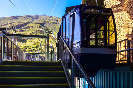 Cableway or Funicular Cabine on Platform on Teide National Park on Tenerife Canary Island in Spainの写真素材