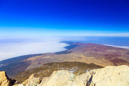 View on Teide National Park Landscape from Top of Volcano Crater and the highest place in Europe on Tenerife Canary Island in Spainの写真素材