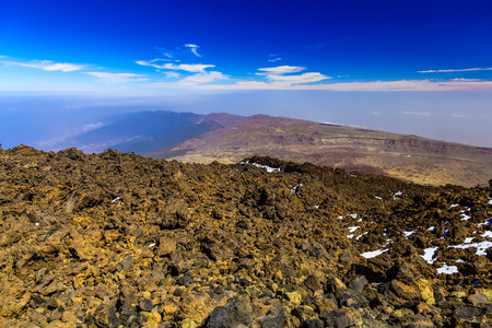 View on Teide National Park Landscape from Top of Volcano and the highest place in Europe on Tenerife Canary Island in Spainの写真素材
