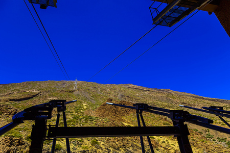 View to Cableway or Funicular on Teide National Park on Tenerife Canary Island in Spainの写真素材