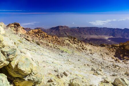 View on Teide National Park Landscape from Top of Volcano Crater and the highest place in Europe on Tenerife Canary Island in Spainの写真素材