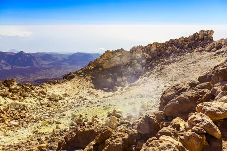 View on Teide National Park Landscape from Top of Volcano Crater and the highest place in Europe on Tenerife Canary Island in Spainの写真素材