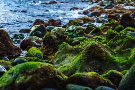 Beach Stones in Ocean or Sea Water Abstract Backgroundの写真素材