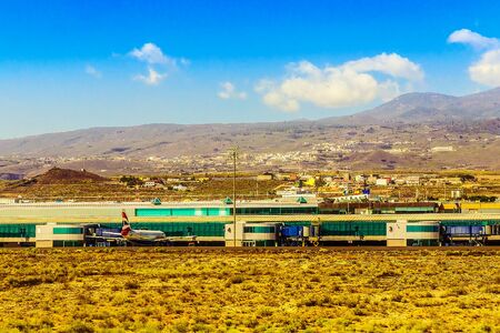 Airport in Tenerife Canary Island in Spain. View from plane runwayのeditorial素材