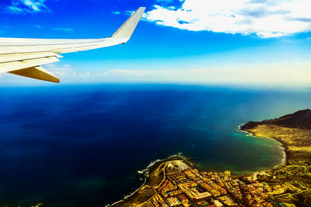 Tenerife Canary Island Aerial View with  Plane Wingの写真素材