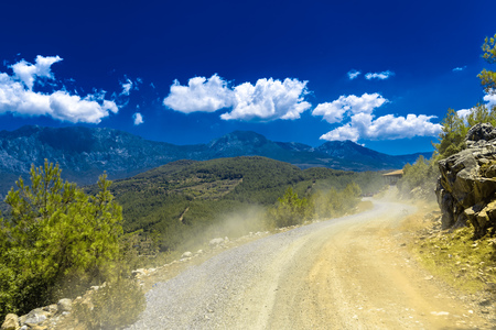 View on Road in Green Mountain with Trees in Alanya, Turkeyの写真素材