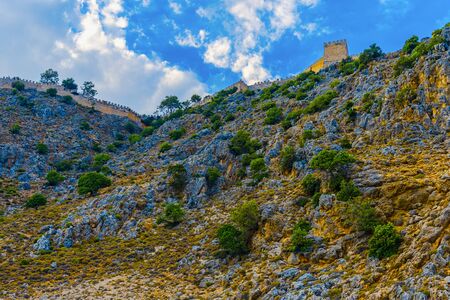 Beautiful view of ancient fortress on background of sky in Alanya, Turkeyのeditorial素材