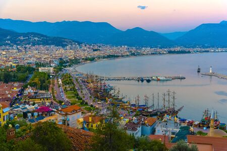 View of Alanya's city, port and mountains from Citadel of Alanya, Turkeyのeditorial素材