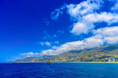 View on Coast or Shore from Sea or Water in Alanya, Turkeyの写真素材