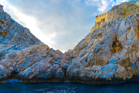 Rocky abrupt slope of mountain in Alanya, Turkeyの写真素材