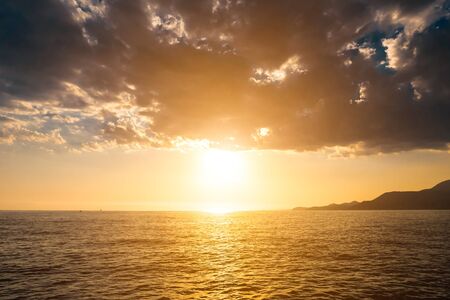 View on Coast or Shore from Sea or Water at sunset in Alanya, Turkeyの写真素材