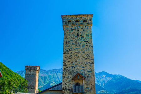 The old towers in Svanetia, Mestia, Georgia.の写真素材