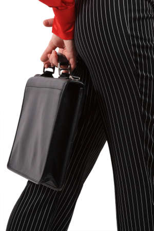 The girl in a red shirt bears in a hand a portfolioの写真素材