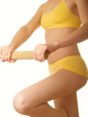 The woman trains with a stick in handsの写真素材