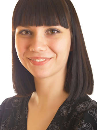 black hair young woman portrait, studio shotの写真素材