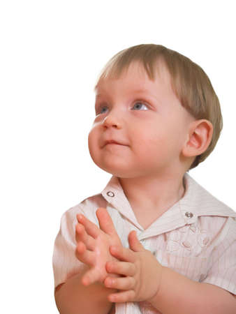Portrait of the blond little boy on a backgroundの写真素材