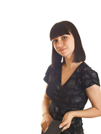 Happy successful business woman. Isolated over white backgroundの写真素材