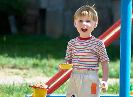 The little boy on walk in the summerの写真素材