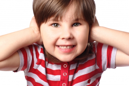 Girl covering her earsの写真素材