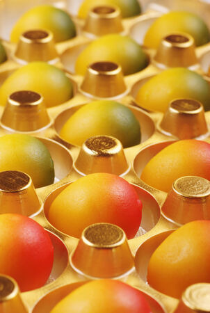 Marzipan eggs in plastic blister の写真素材