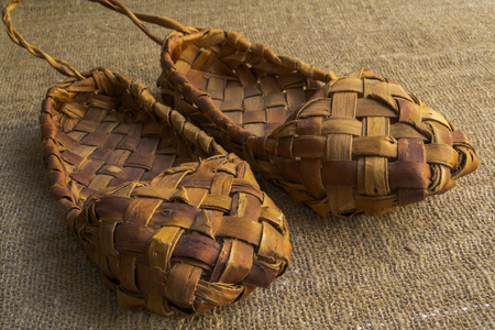 souvenir shoeson the texture of the bag from the fibersの写真素材