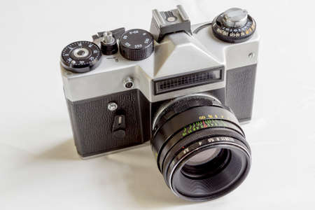 Vintage camera on white backgroundの写真素材