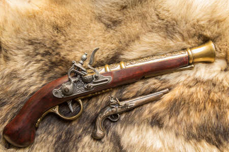 antique decorative gun on natural skin a wild Wolfの写真素材