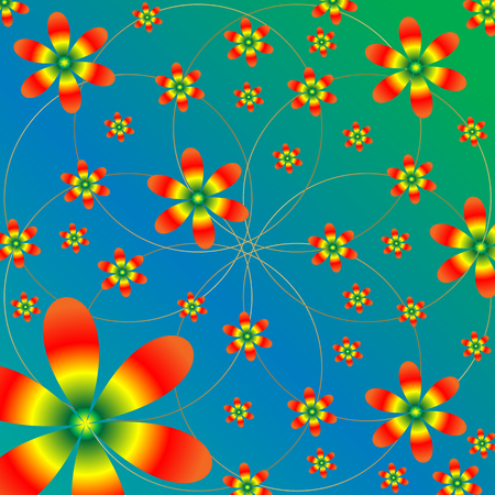 Vector floral pattern with a gold mesh on blue green backgroundのイラスト素材