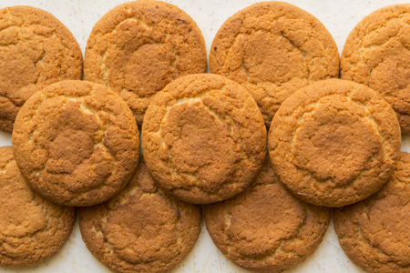 fresh oatmeal delicious round cookies close-up big groupの写真素材