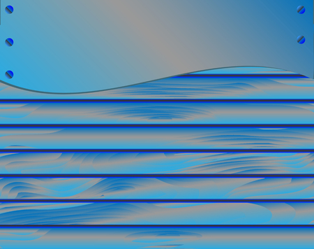 Wood texture background of blue painted boards with a metal plate. Realistic vector illustration.のイラスト素材