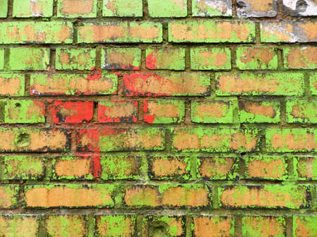 Grunge  brick wall with old paintの写真素材