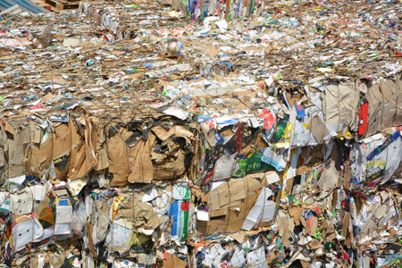 Used paper and cardboard compressed for recycling