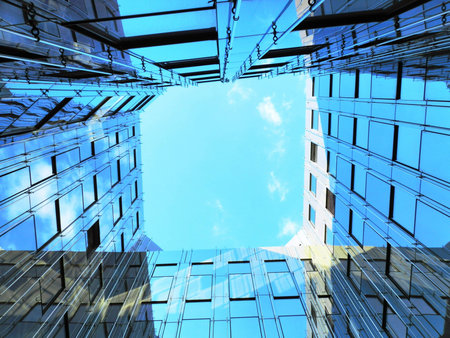 Facade of modern office building with reflections