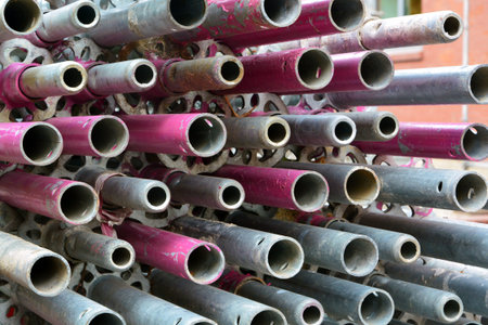 Construction site with industrial equipement, tools and materials for construction of urban...