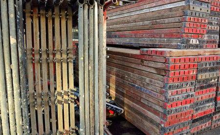 Construction site with industrial equipement, tools and materials for construction of urban...