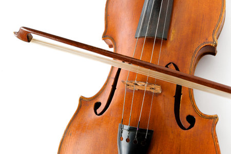 Close-up of a violin with a bow