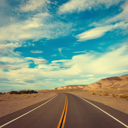 Free road on a sunny day in the desert