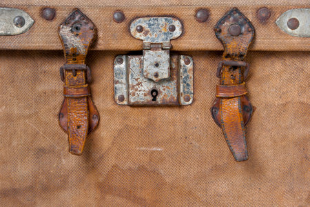 CU of old travelling trunk