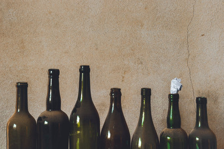 The old empty bottles of alcohol and beer