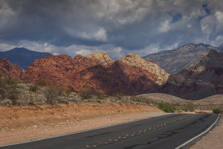 Highway in Red Rock Canyon on a sunny summer dayの写真素材