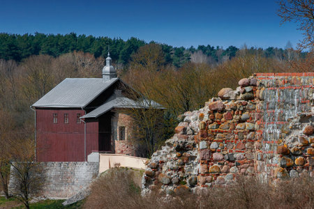 The Church of Boris and Gleb Kalozha in Grodno is shot on a sunny spring dayの写真素材