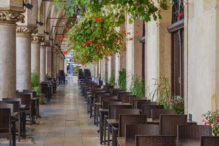 The summer city cafÃ© in the historic center of Krakow was shot in the early morningの写真素材