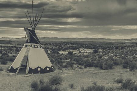 National Indian home (wigwam) in Arizona, USA.Black and white photoの写真素材