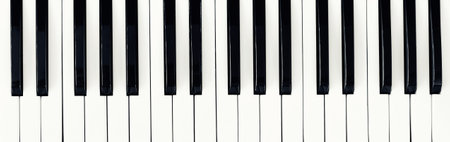 Black and white keyboard of a large concert grand piano.Fragment