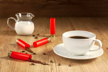 concept shot of tasty and aromatic freshly brewed hot coffee,の写真素材