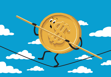 Dollar rope walker on background with sky and clouds.のイラスト素材