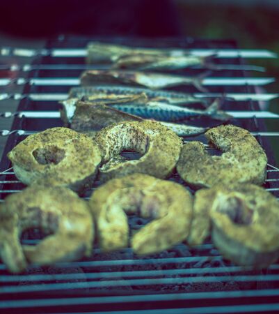 fish on grillの写真素材