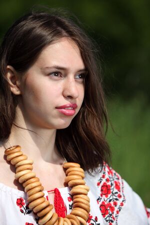 Attractive ukrainian women in the traditional clothes.の写真素材