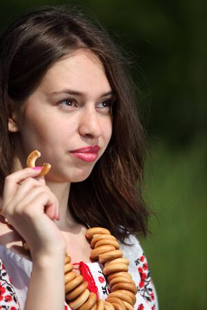 Attractive ukrainian women in the traditional clothesの写真素材